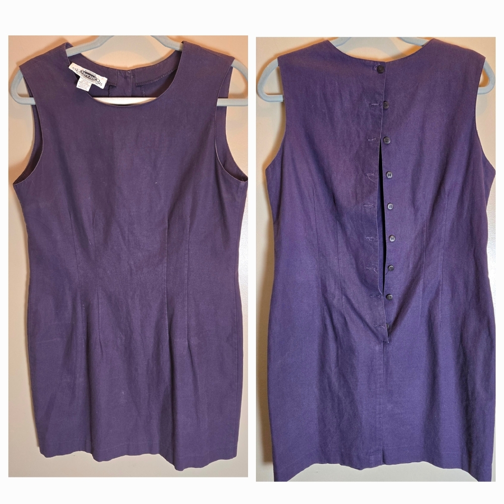 Vintage Smythe & Company Purple Pleated Scoop Neck Mini Dress 100% Cotton Vtg
